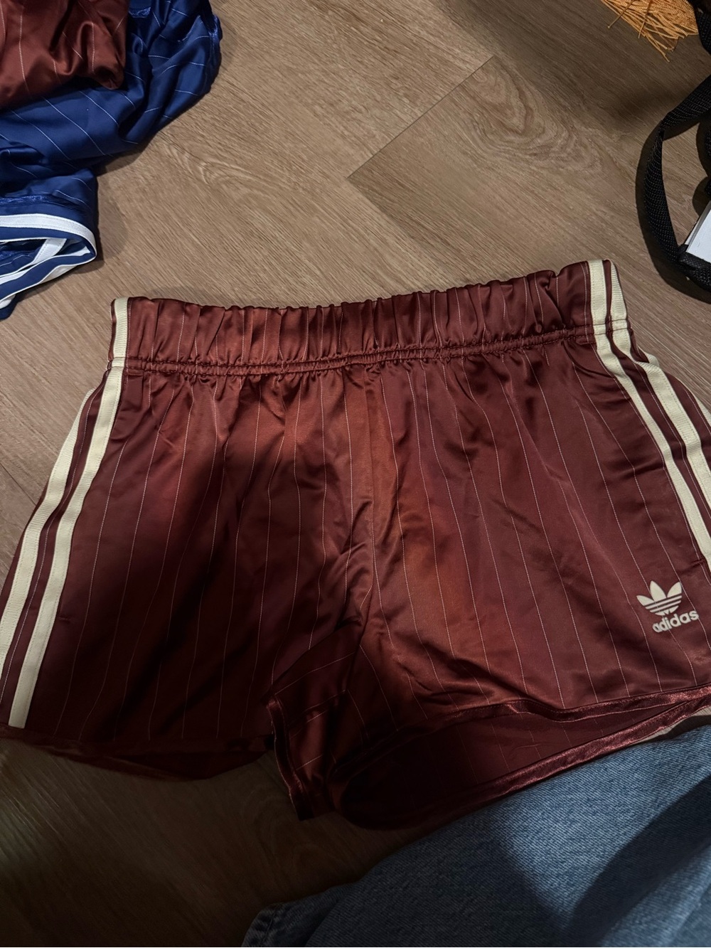 adidas Women’s Rust Brown Athletic Shorts with Cream Stripes
